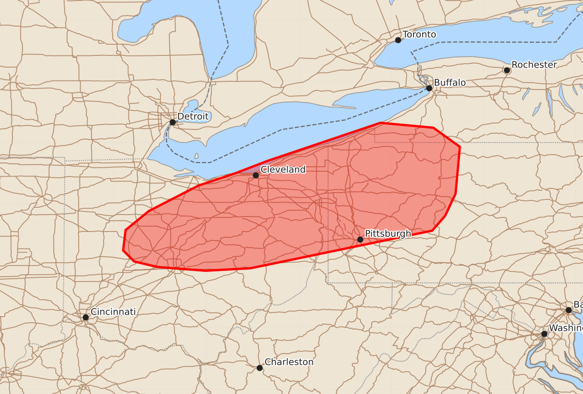Risk area map for Mesoscale Discussion 1868