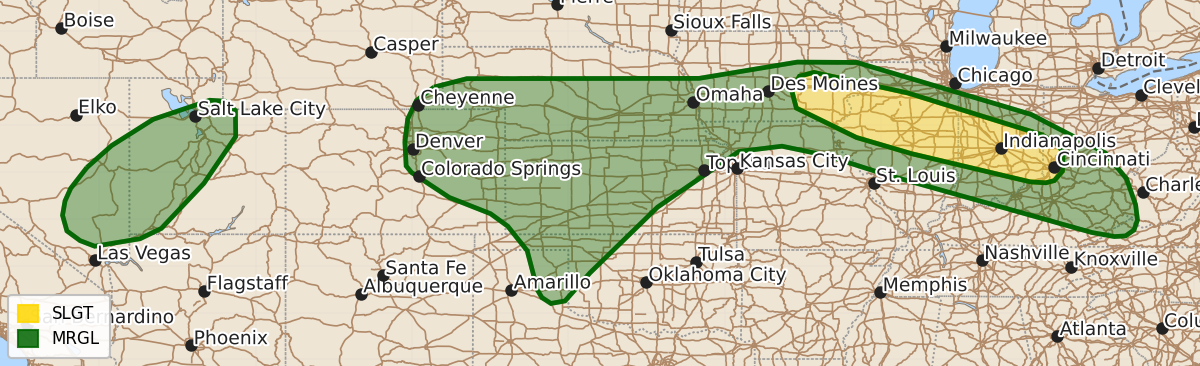 Risk area map for Day 1 Convective Outlook