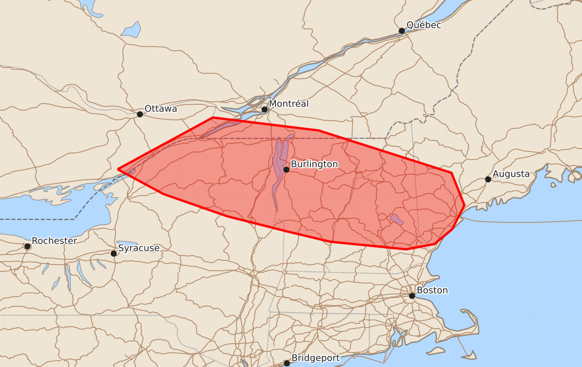 Risk area map for Mesoscale Discussion 1618