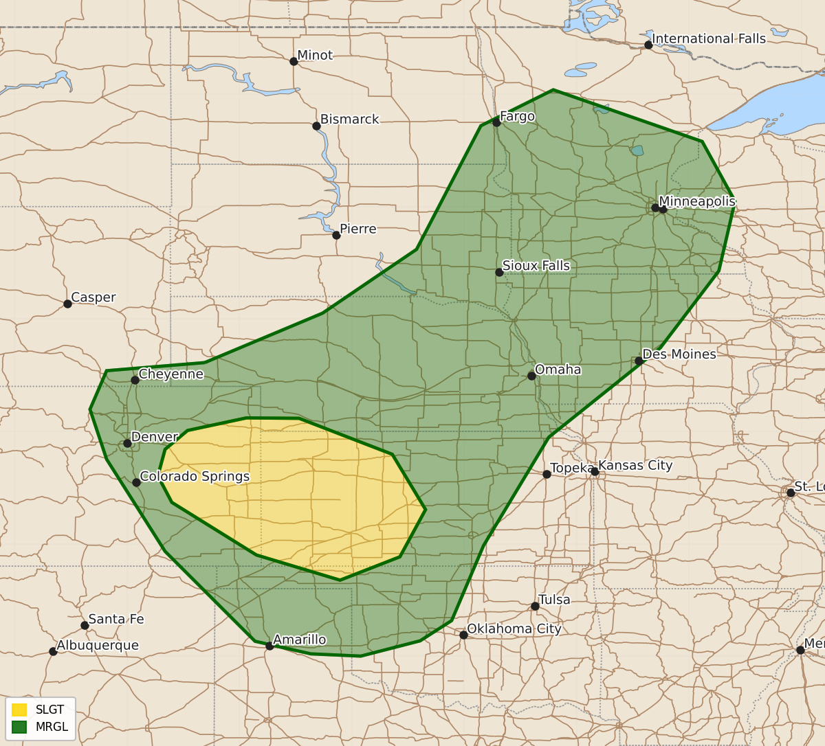 Risk area map for Day 3 Areal Outline