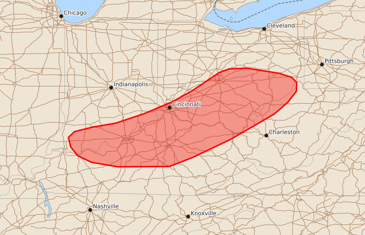 Risk area map for Mesoscale Discussion 1693