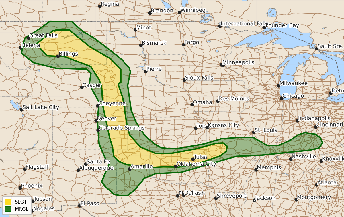 Risk area map for Day 1 Convective Outlook