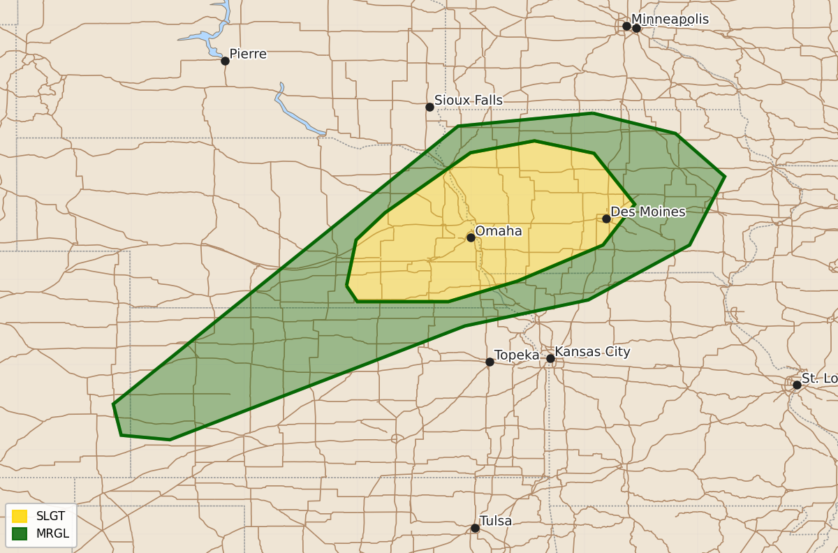 Risk area map for Day 1 Convective Outlook