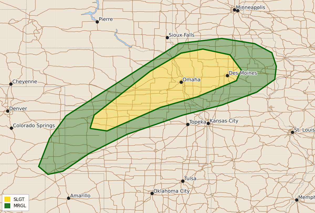 Risk area map for Day 1 Convective Outlook