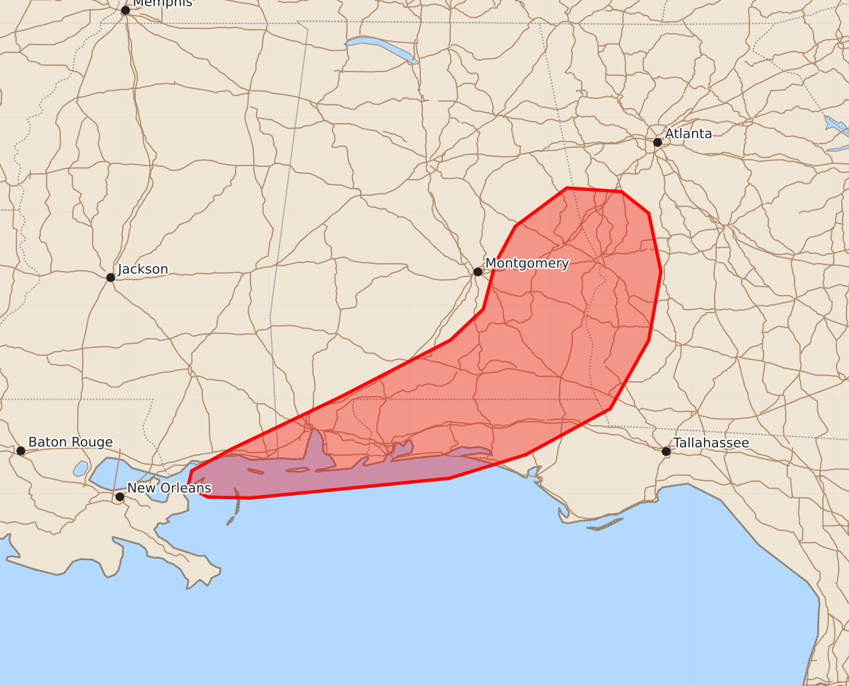 Risk area map for Mesoscale Discussion 1189
