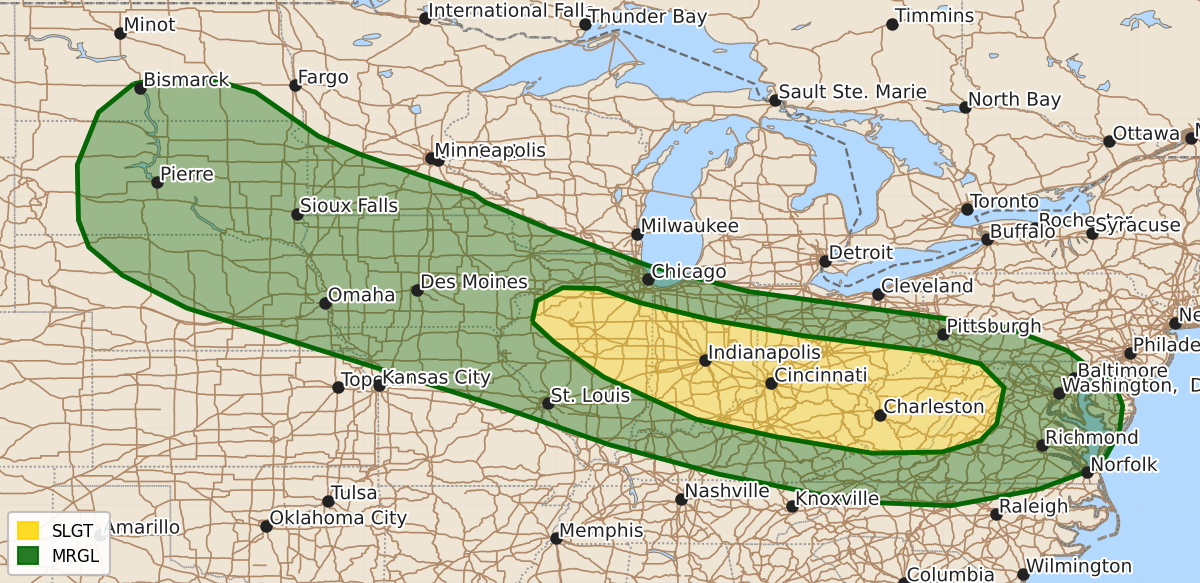Risk area map for Day 3 Areal Outline