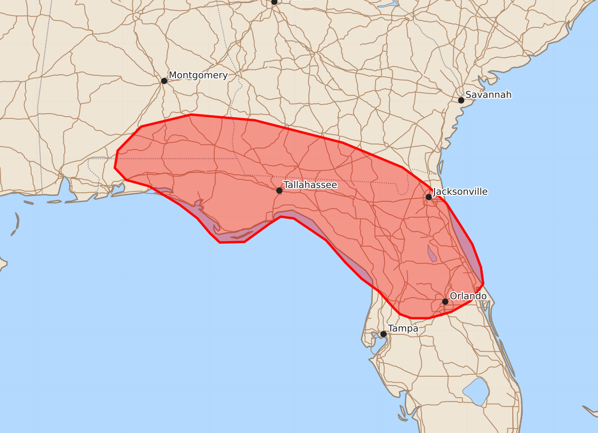 Risk area map for Mesoscale Discussion 1599