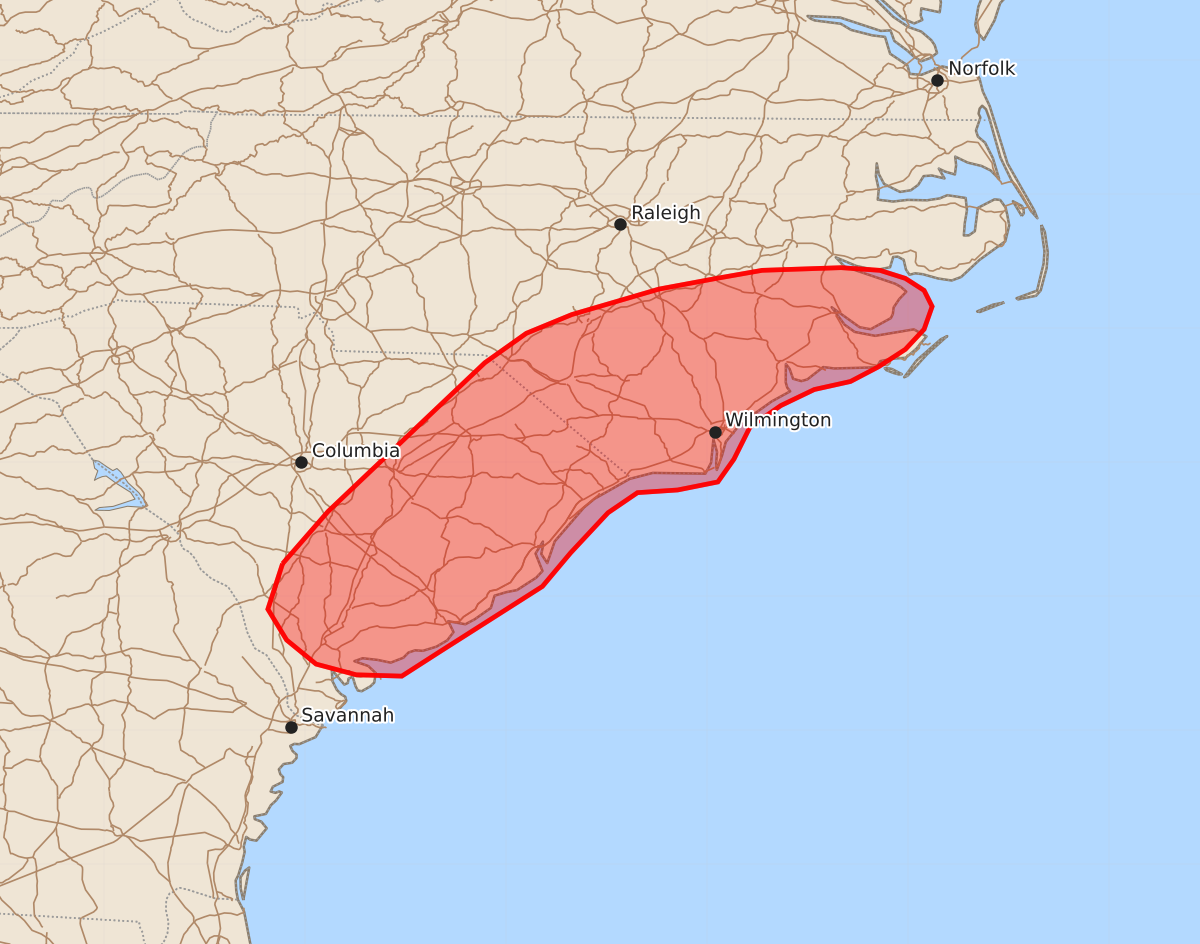 Risk area map for Mesoscale Discussion 1124