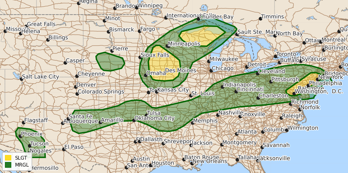 Risk area map for Day 1 Convective Outlook