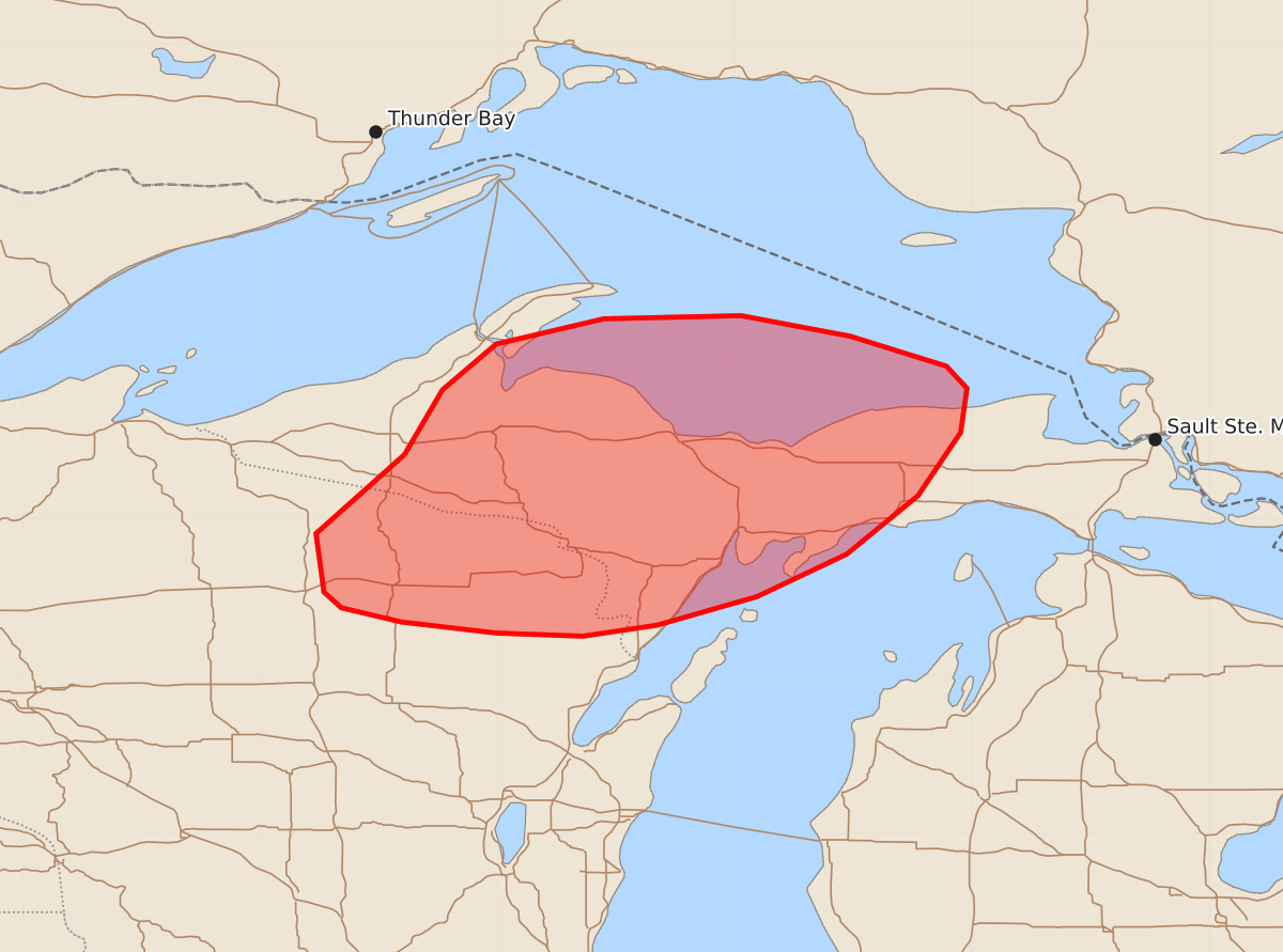 Risk area map for Mesoscale Discussion 1387