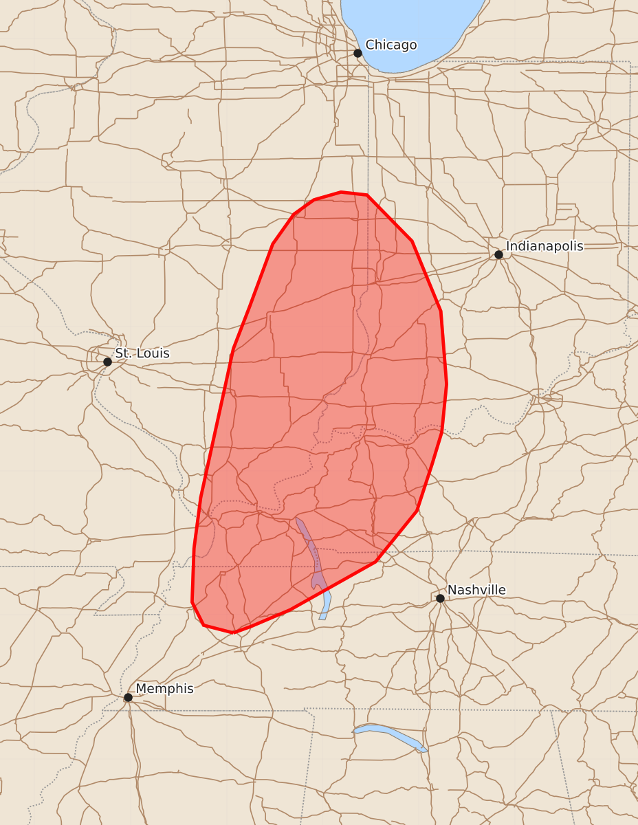 Risk area map for Mesoscale Discussion 1028