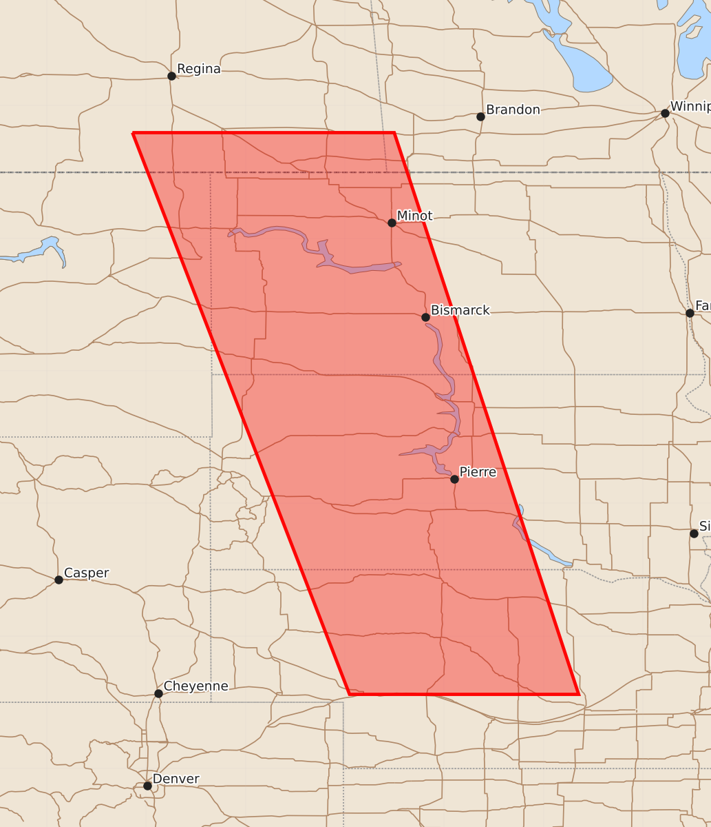 Risk area map for Watch 533 Outline