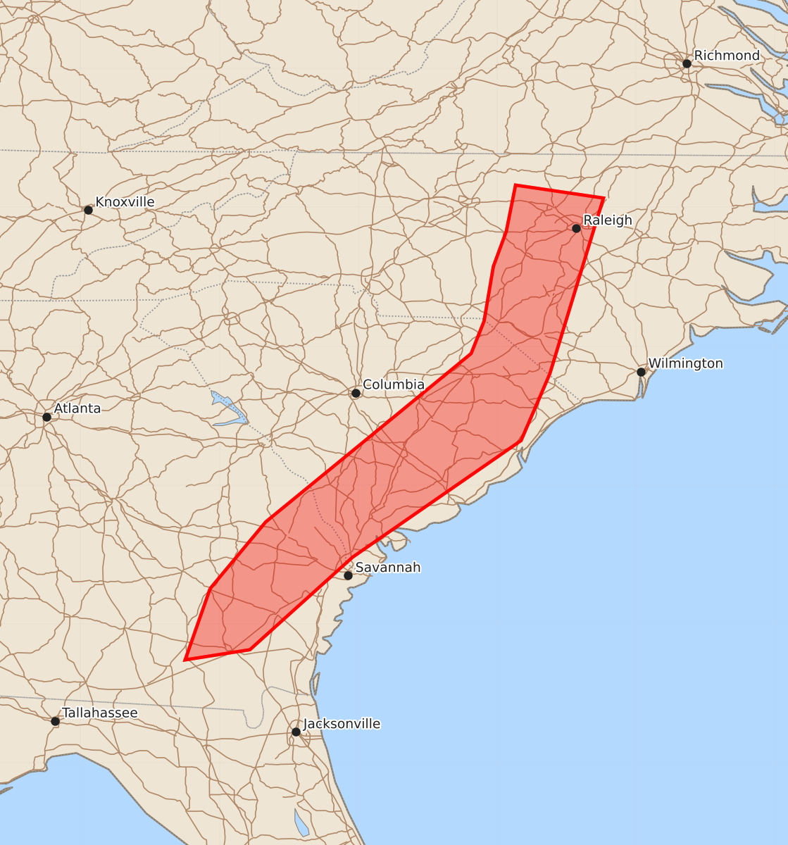 Risk area map for Mesoscale Discussion 2074