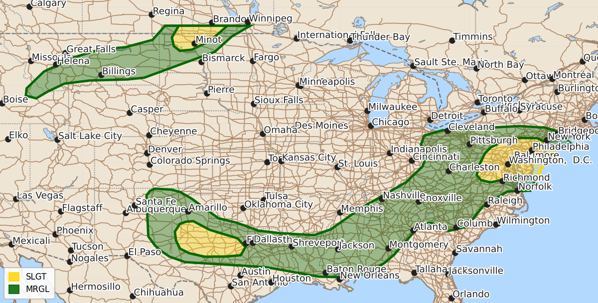 Risk area map for Day 1 Convective Outlook