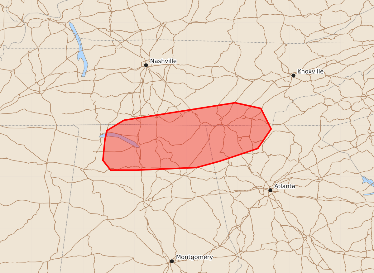 Risk area map for Mesoscale Discussion 1258