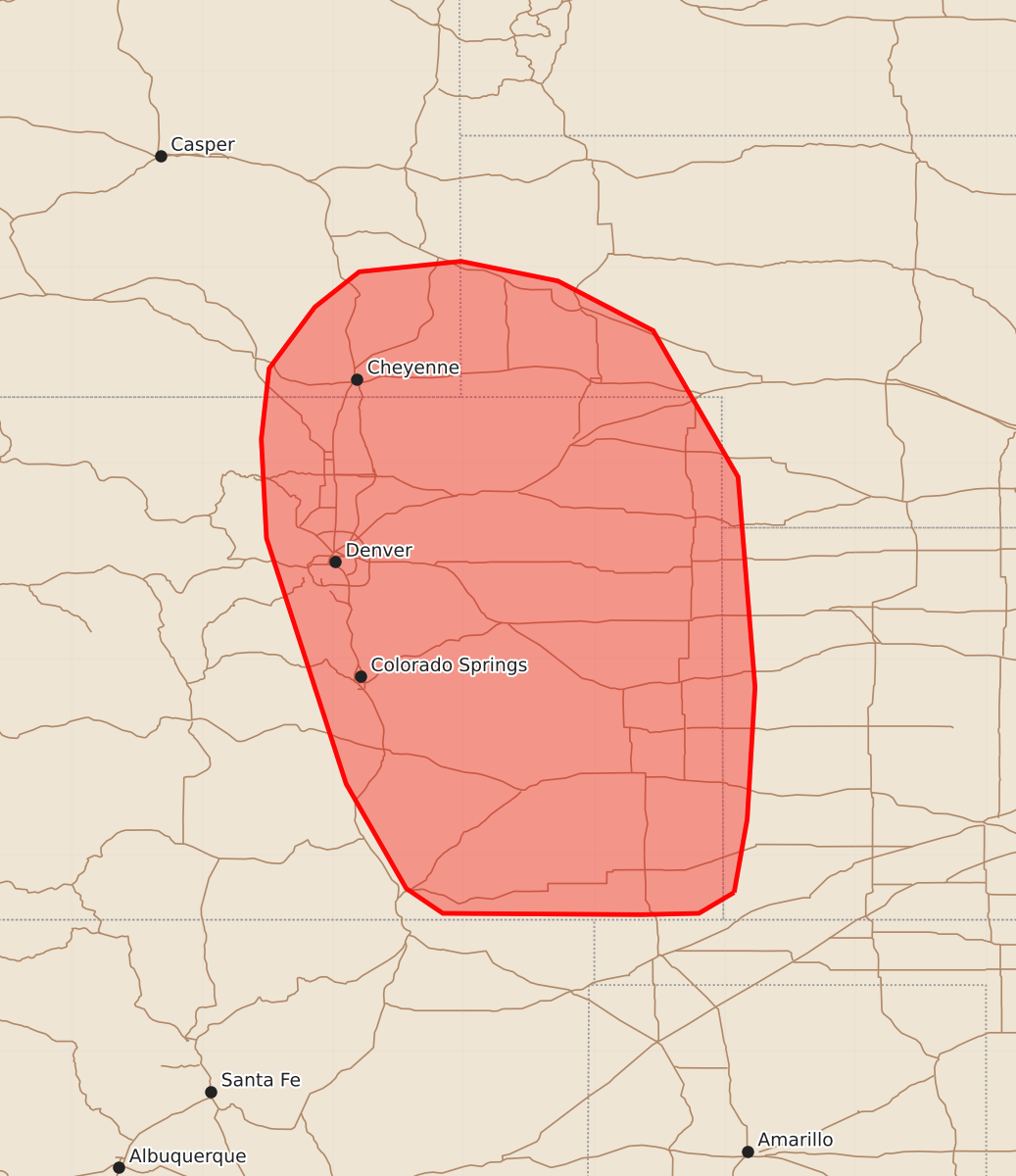 Risk area map for Mesoscale Discussion 1971