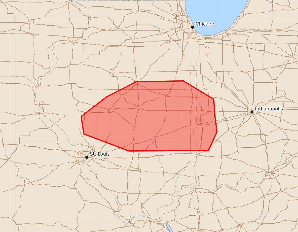 Risk area map for Mesoscale Discussion 1163