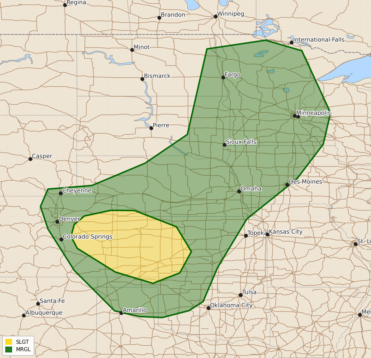 Risk area map for Day 3 Areal Outline