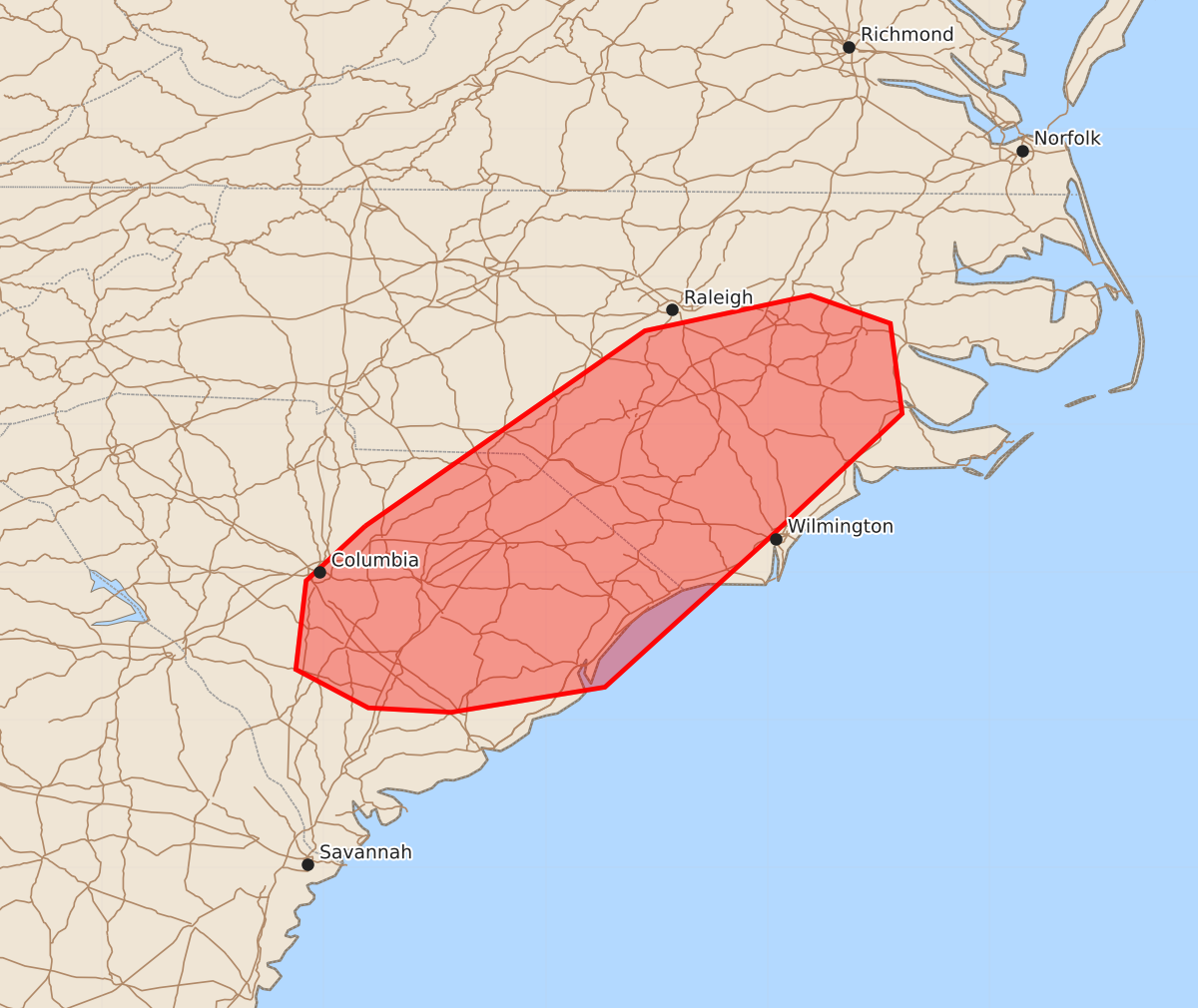 Risk area map for Mesoscale Discussion 1332