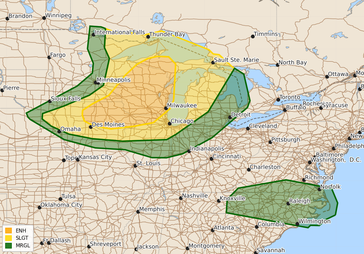 Risk area map for Day 2 Areal Outline