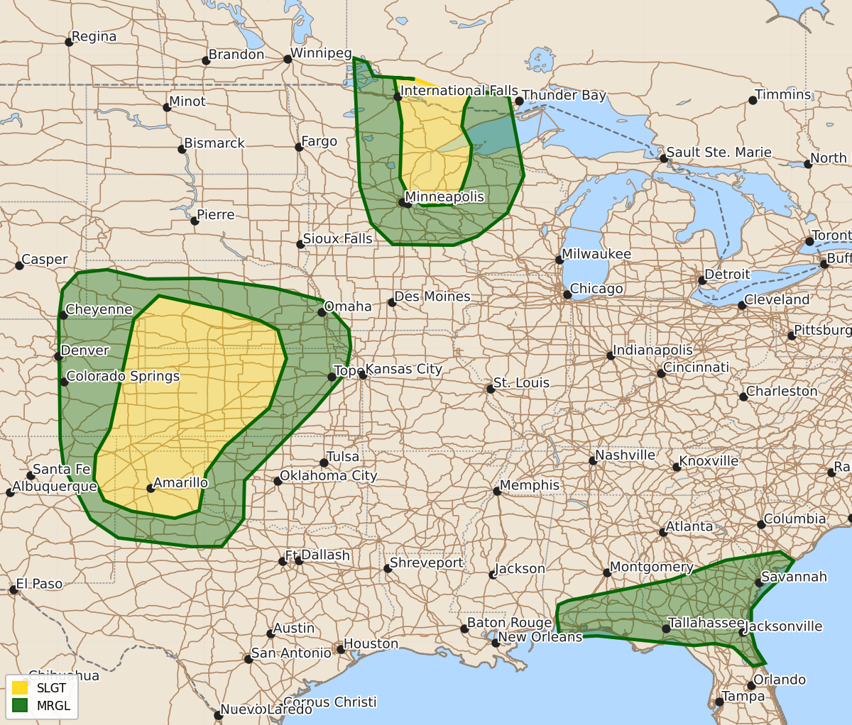 Risk area map for Day 1 Areal Outline