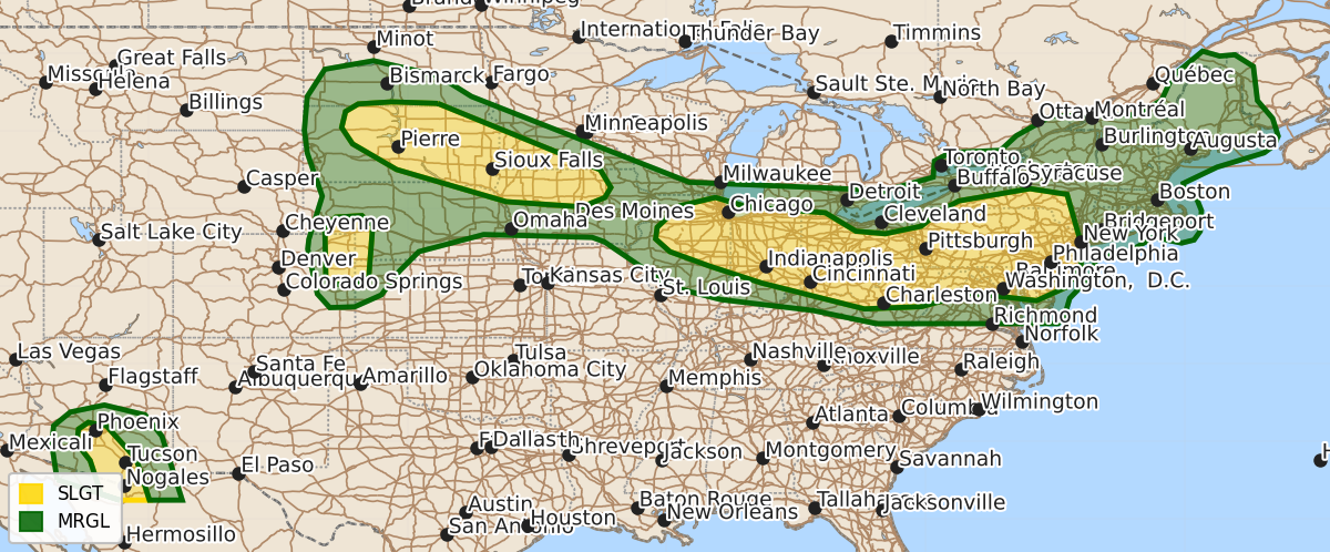 Risk area map for Day 1 Convective Outlook