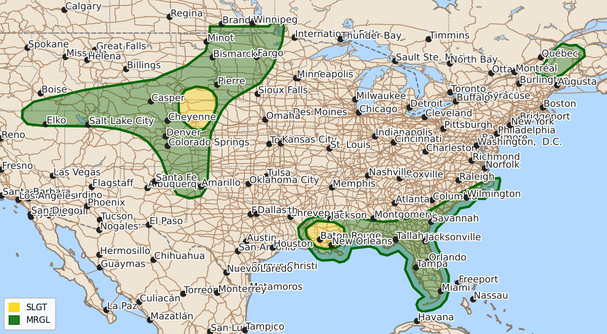 Risk area map for Day 2 Convective Outlook