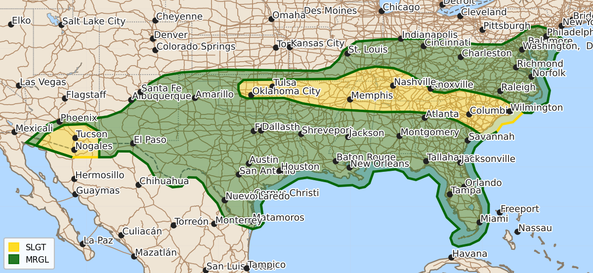Risk area map for Day 1 Convective Outlook