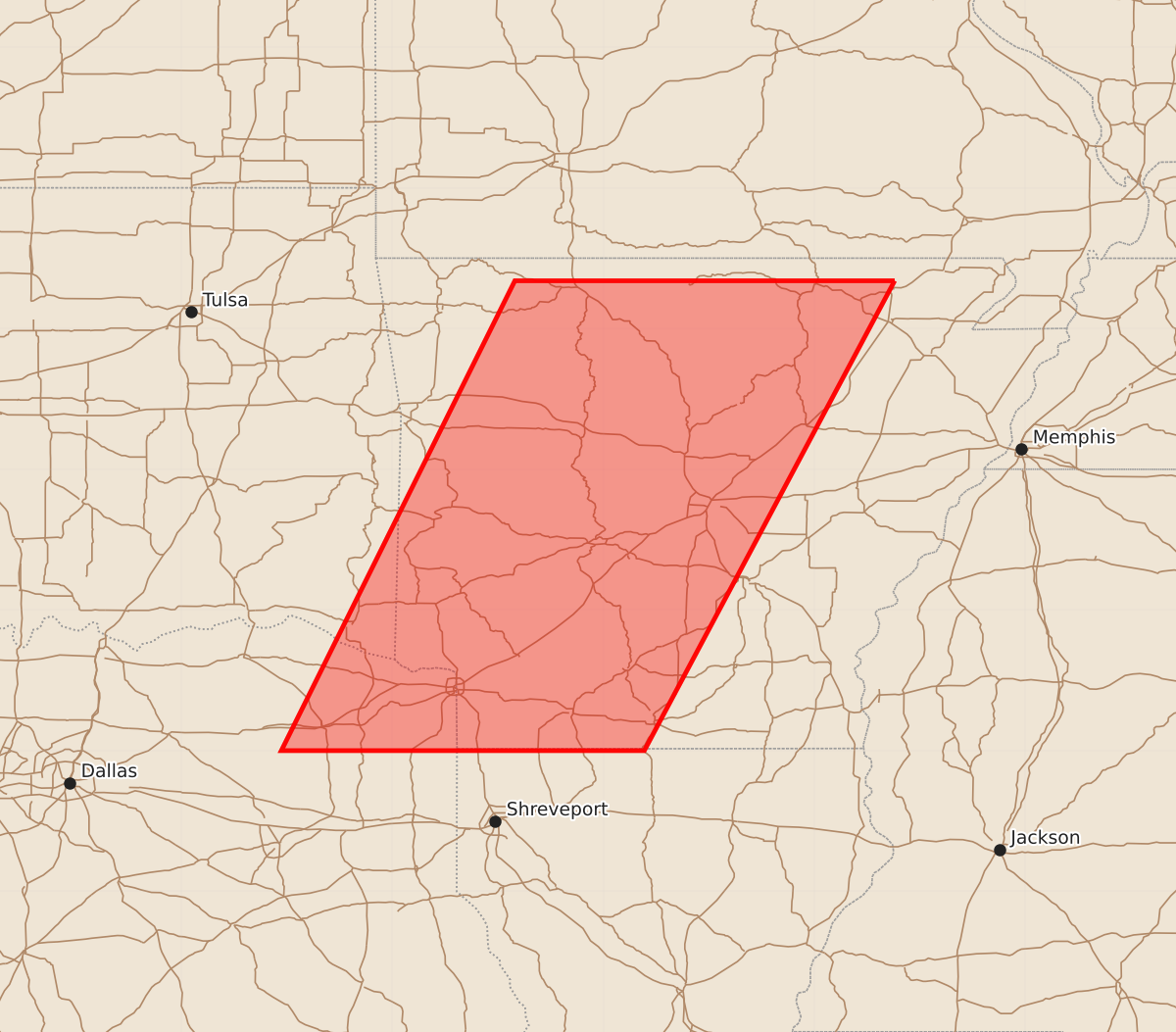 Risk area map for Watch 628 Outline