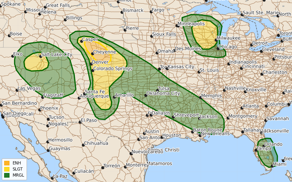 Risk area map for Day 1 Convective Outlook