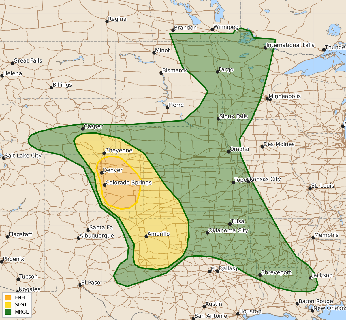 Risk area map for Day 1 Convective Outlook