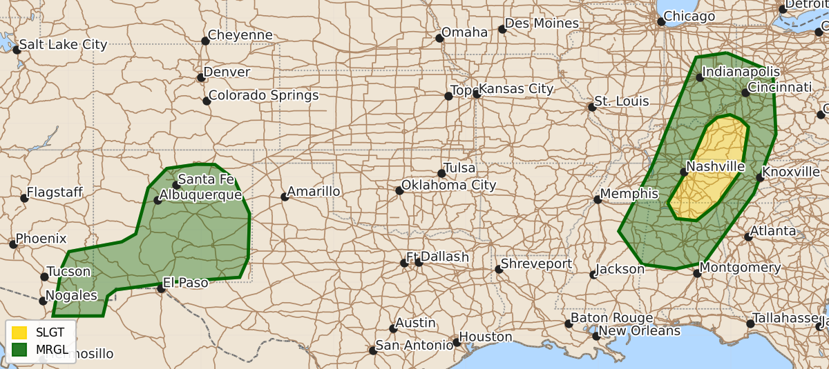 Risk area map for Day 2 Areal Outline