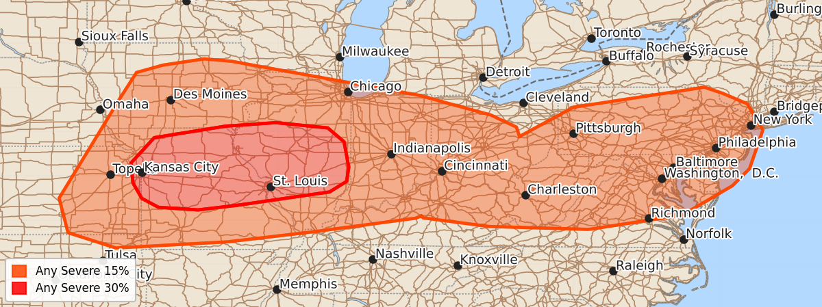 Risk area map for Day 4-8 Convective Outlook