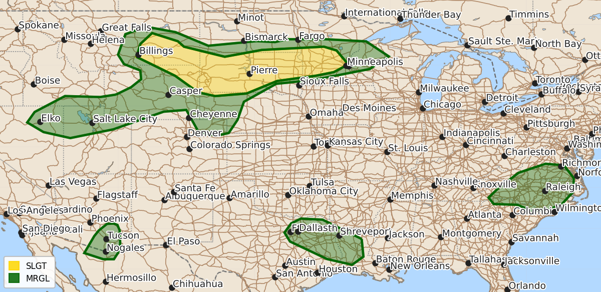 Risk area map for Day 1 Convective Outlook