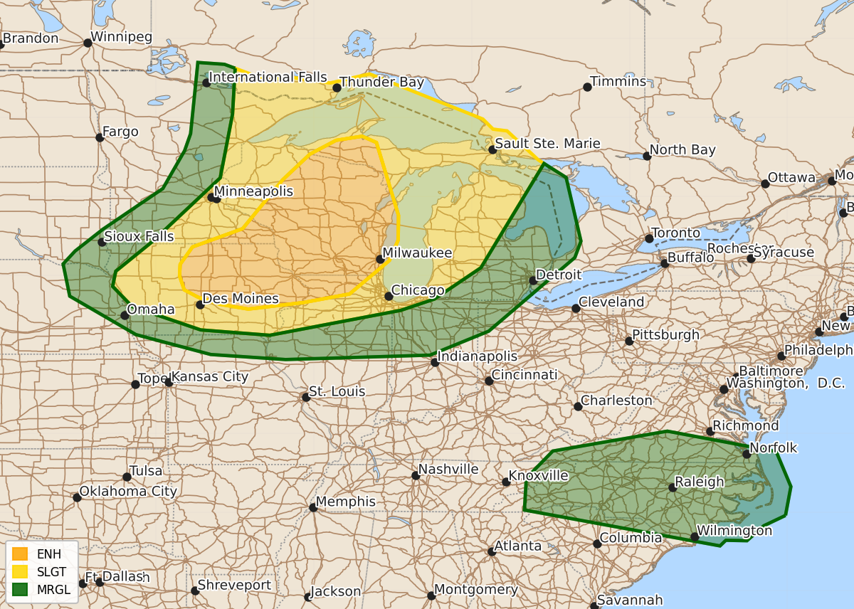 Risk area map for Day 2 Areal Outline