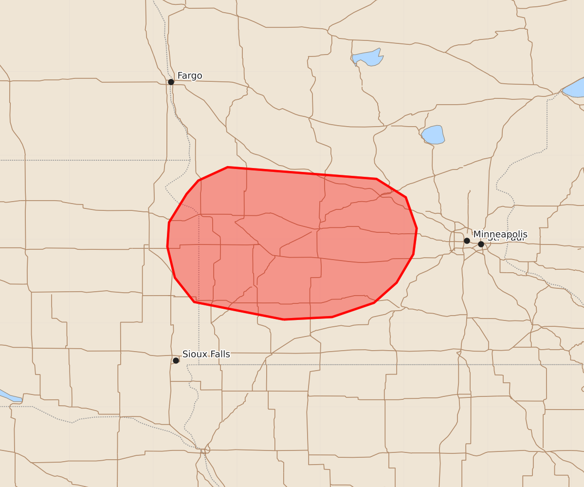 Risk area map for Mesoscale Discussion 1538