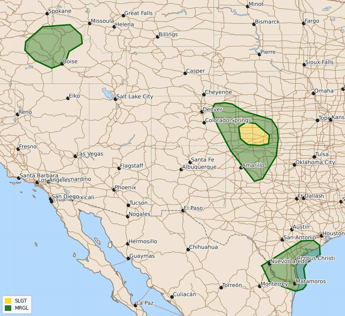 Risk area map for Day 1 Convective Outlook