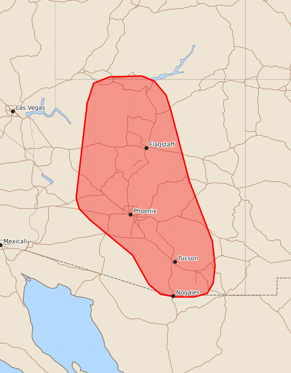 Risk area map for Mesoscale Discussion 2166