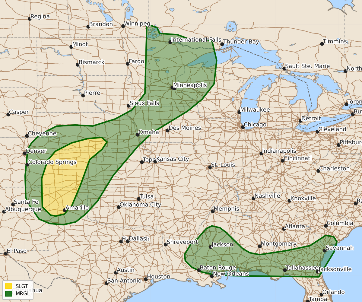 Risk area map for Day 3 Areal Outline