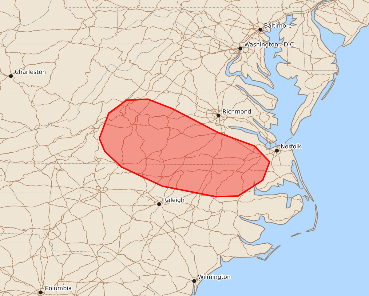 Risk area map for Mesoscale Discussion 2281