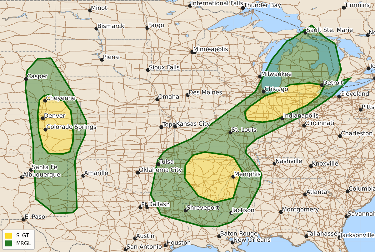 Risk area map for Day 2 Areal Outline