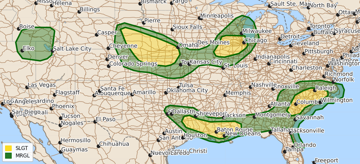 Risk area map for Day 1 Convective Outlook