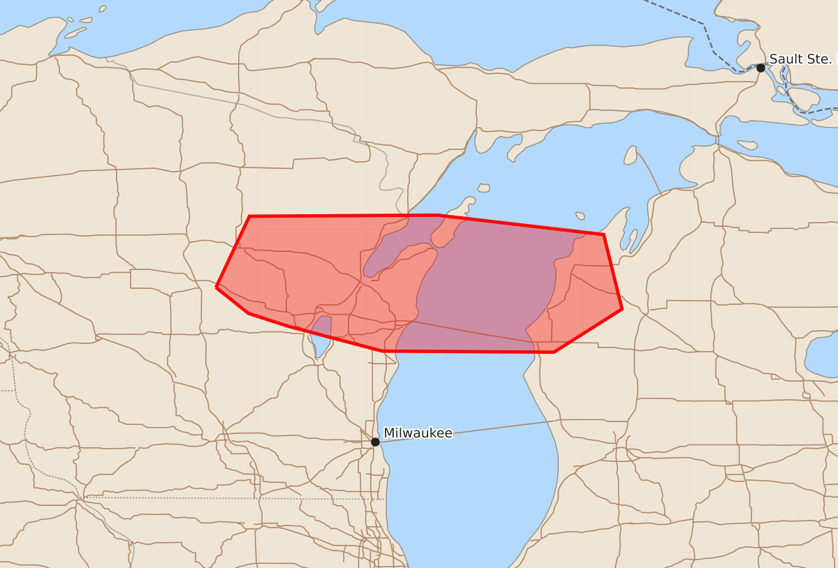 Risk area map for Mesoscale Discussion 1395
