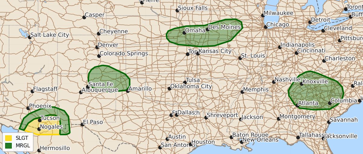 Risk area map for Day 1 Convective Outlook