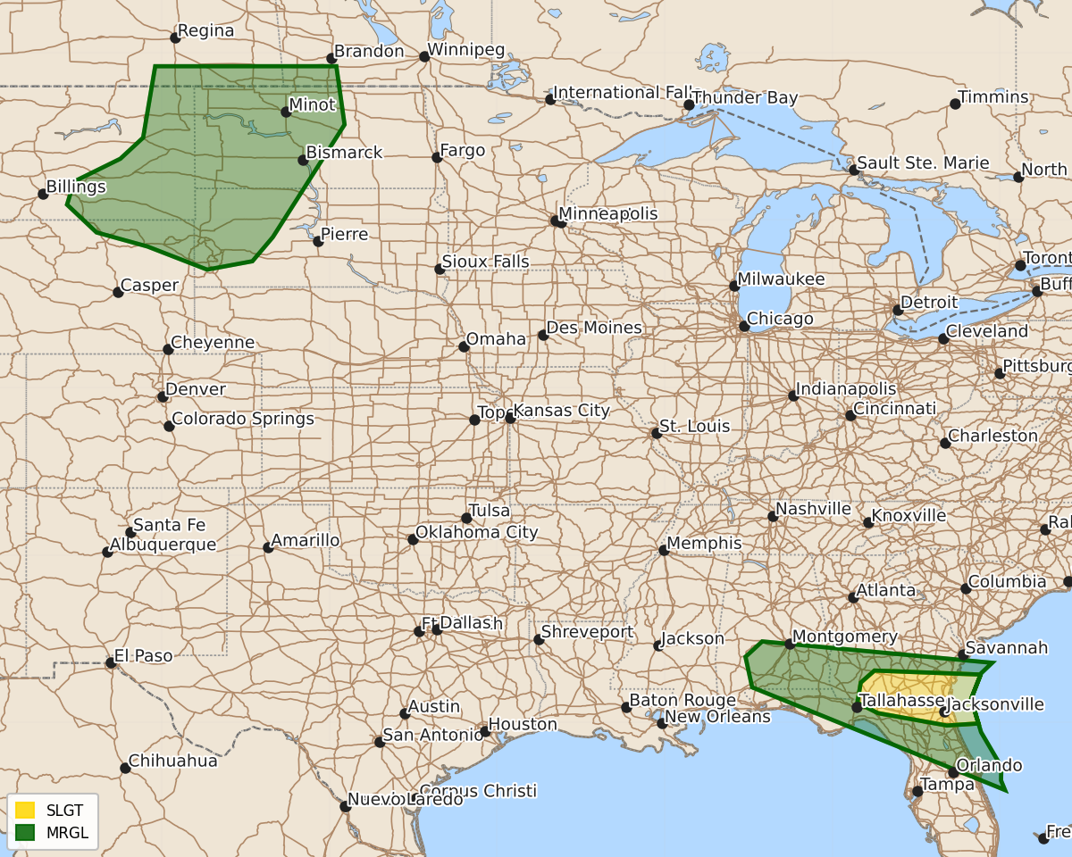Risk area map for Day 2 Areal Outline
