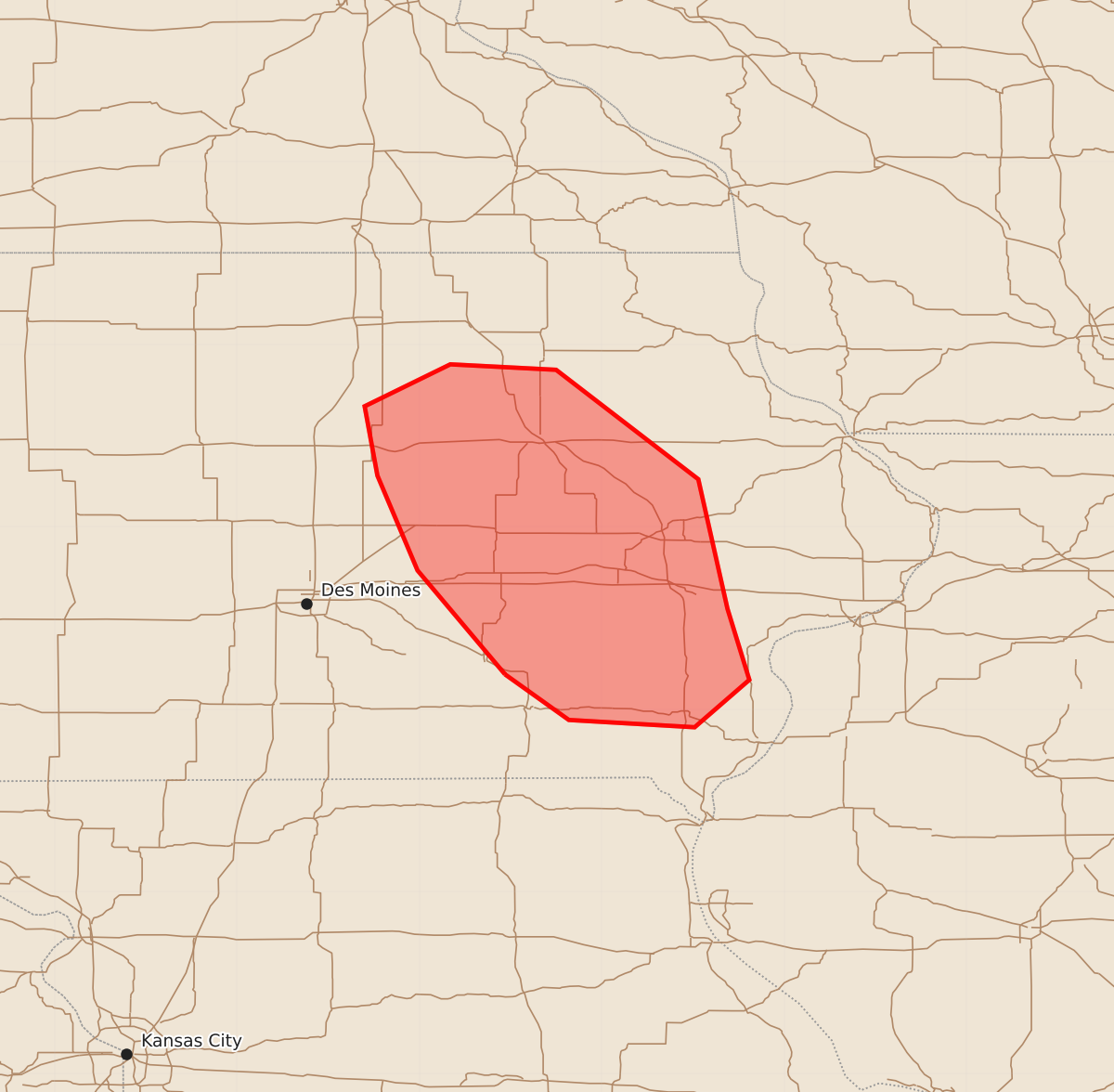 Risk area map for Mesoscale Discussion 1676