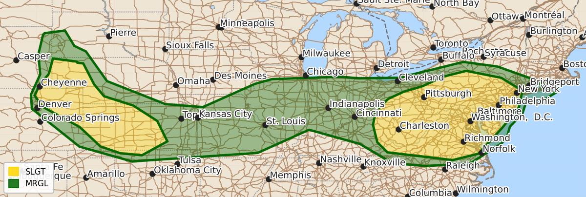 Risk area map for Day 2 Areal Outline