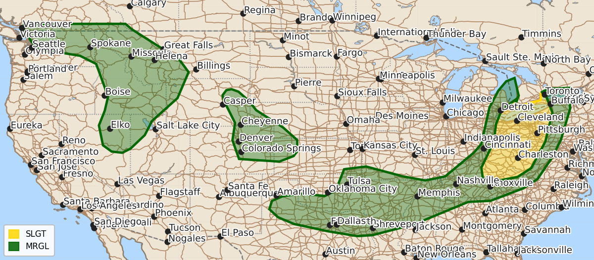 Risk area map for Day 1 Convective Outlook
