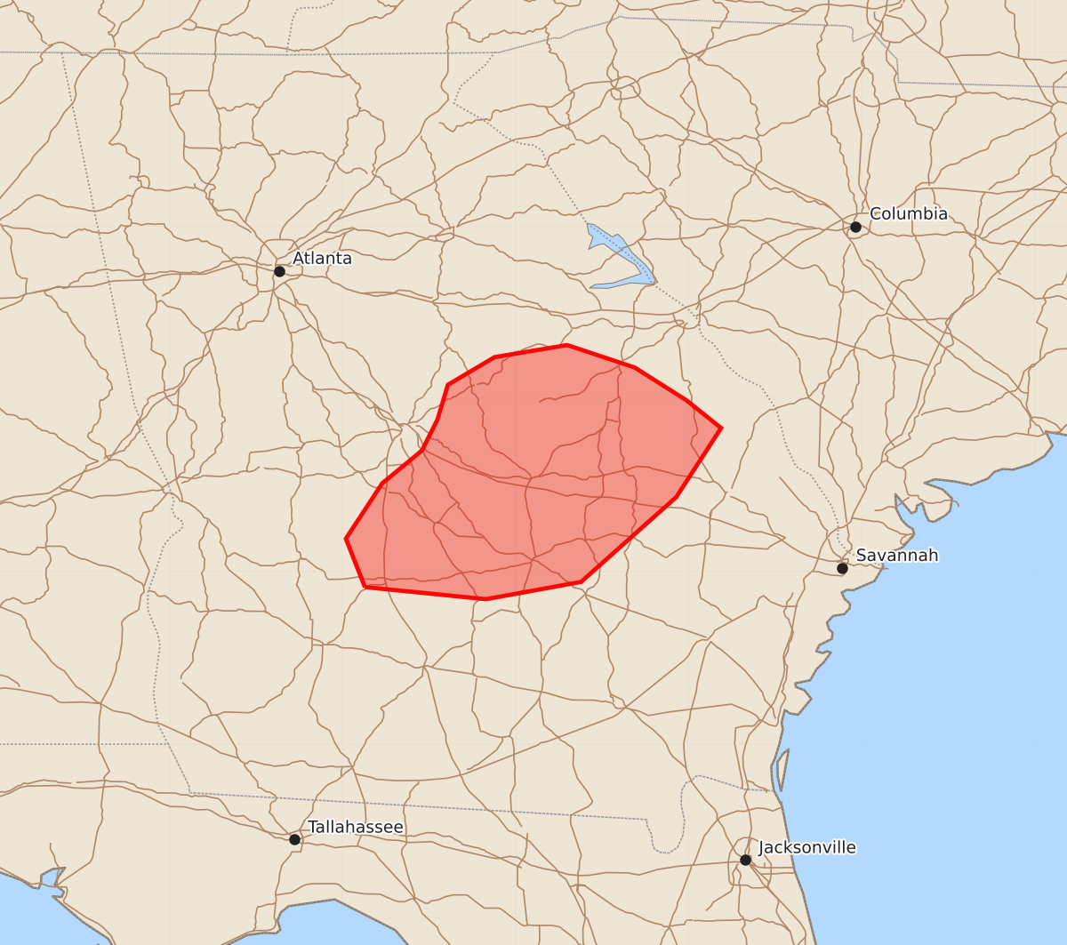 Risk area map for Mesoscale Discussion 1562