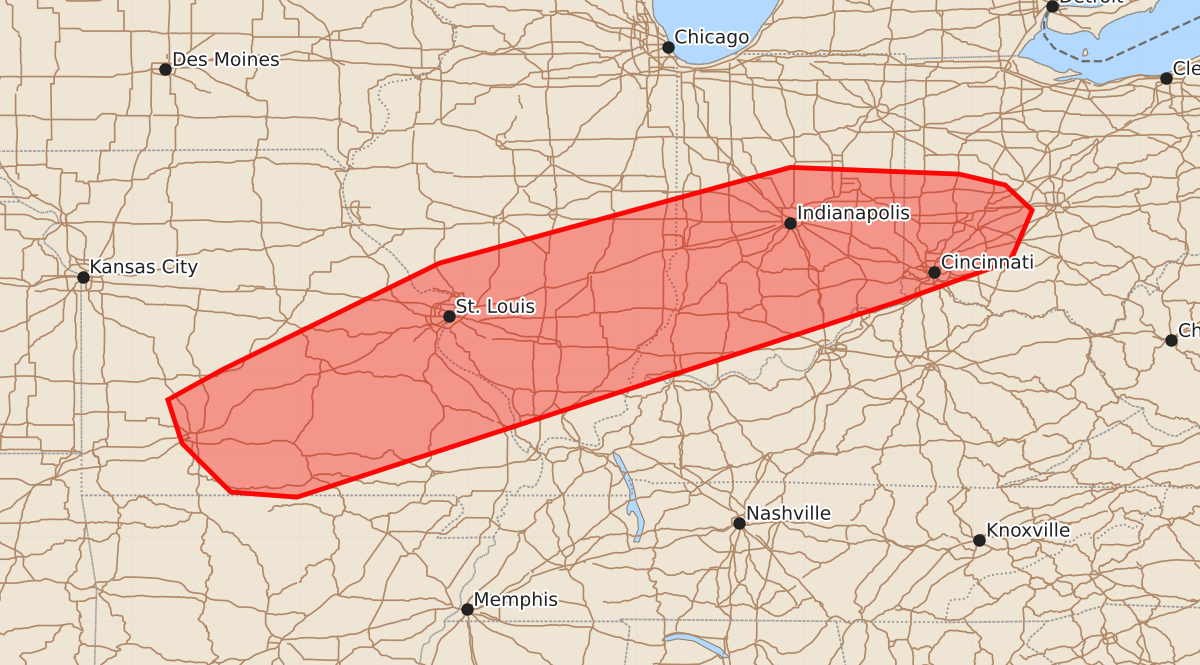 Risk area map for Mesoscale Discussion 2318